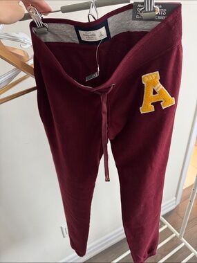 Abercrombie & Fitch Maroon Joggers with Yellow Letter Patch
